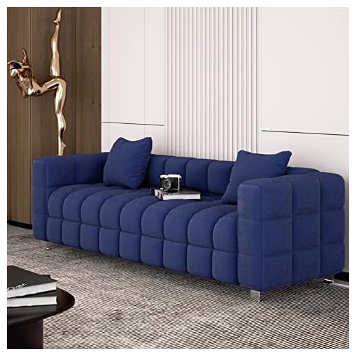 Dolonm Modern Sofa Couch with Metal Legs Upholstered Tufted 3 Seater Couch with 2 Pillows Decor Furniture for Living Room, Bedroom, Office, 80 Inch Wide (Blue-Teddy)