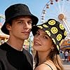YFHUVB Oasis Bucket Hat,Double Sided Smiling Face Bucket Hat,Suitable for Outdoor Activities, Dressing Up, Fishing, Cycling, and Traveling Bucket Hats(Black) #4