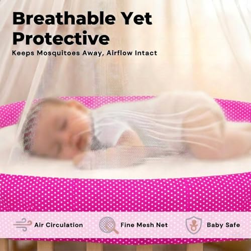 Image of Vparents Sleeping Essentials Set Mosquito Net & Spring (Pink) | Window Stand not Included, Polka Dots