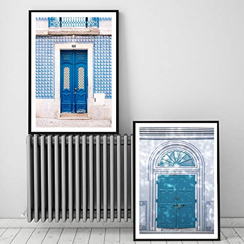 Toile peinture moderne sans cadre 40x60cm, lot de 2 affiches porte bleue et verte