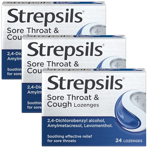 Strepsils Sore Throat & Cough Lozenges, 24s, Gluten Free, Sore Throat and Dry Cough Relief, Fights Infection, Works in 5 Mins (Pack of 3)