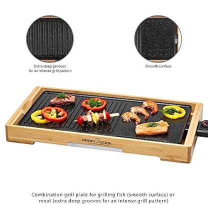 ProfiCook Teppanyaki-Grill | Grillfläche: ca. 51 x 25 cm | Grillen am Tisch| 2200 Watt | regelbarer Thermostat | antihaftbeschichte Grillplatte | Fettauffangbehälter | PC-TYG 1143 holz/schwarz – Bild 3