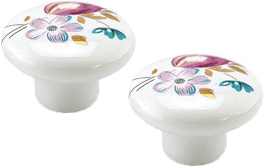 2 Pcs European Antique Style Door Drawer Handle Shabby Chic Ceramic Porcelain Knob Cupboard Closet Dresser Pulls Handles (Single Hole)