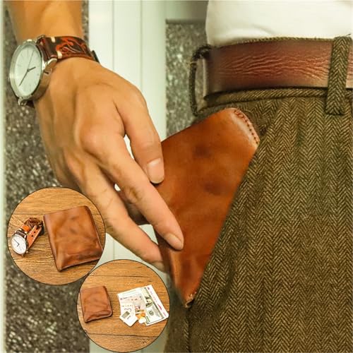 Wallet Vegetable Tanned Leather Wallet Retro Hand-Rubbed Old Wrinkled Multi-Card Slot Zipper Wallet(Yellow)4