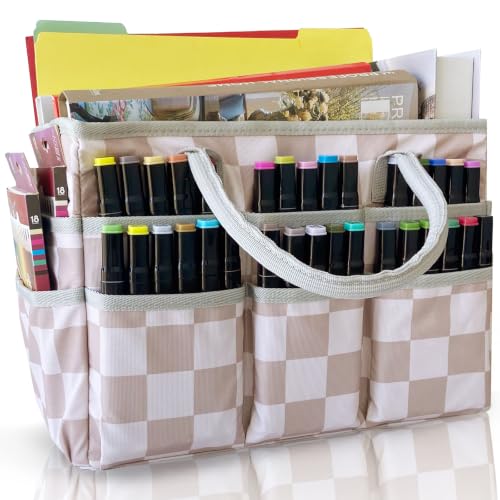 Image of Cupohus Art Organizer Craft Storage Tote Bag with Handles Checkered