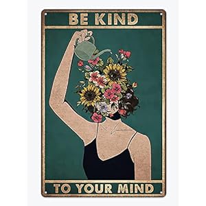Fmcmly Be Kind to Your Mind Vintage Tin Signs Hippie Boho Wall Art Encouragement Gifts for Women Home Office Bedroom Living Room Cafes Wall Decor 8×12 Inch