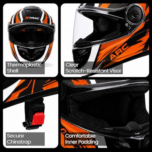 Image of Xtrac Arc Full Face Graphic Helmet for Men & Women, ISI Certified Motorcycle Helmet with Scratch Resistant Wide Visor, Lightweight Design & Quick Release Chin Strap for Bike Riding