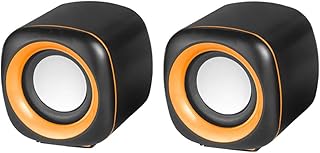 Accod USB Wired Speaker PC Stereo Speaker 3.5mm Mini Square Compact Computer Speakers Multimedia Desktop Speaker Powered by USB for Notebook Tablet Computer Laptop Smartphone Music Player (Orange)