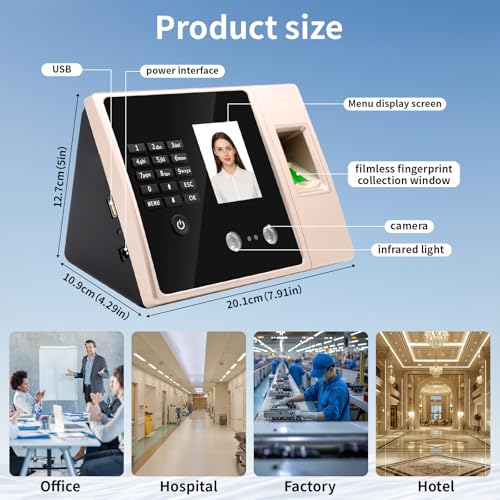4-in-1 Zeiterfassung für Kleinbetriebe – Innovatives Zeiterfassungsgerät mit Gesichtserkennung, Fingerabdruck, Passwort und ID-Karten, Anwesenheitsmaschine für Mitarbeiter Kein Netzwerk Erforderlich