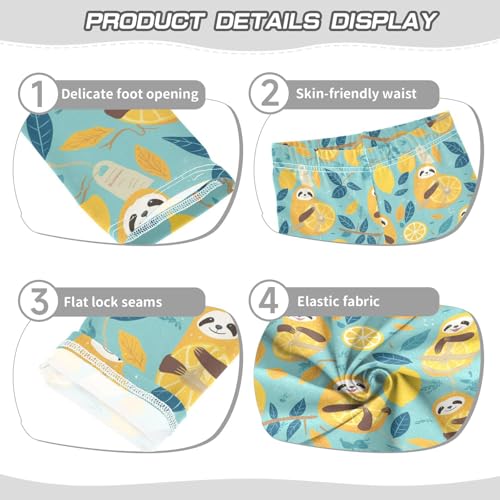 Cute Sloths on Yellow Lemons Kids Girl's Legging Casual High Waisted Dance Pants Sports3