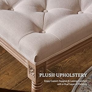 Vonluce ottoman stool 185 in high beige with padded seat wood frame button tufted for dining living room bedroom piano dressing vanity foot rest  urban country home decor