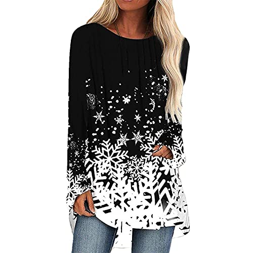 Mayntop Womens Tops Shirt Tunic Plus Size Snowflake Christmas Gradient Xmas Graphic Pattern Print Long Sleeve Oversize Baggy Loose Blouse(M Black,5XL)