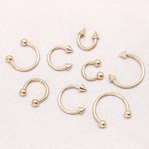 Blisi 8Pcs 16G Titanium Rose Gold Horseshoe Nose Septum Rings Body Tragus Cartilage Helix Earrings Piercing Jewelry 6Mm/8Mm/10Mm/12Mm #TOP4
