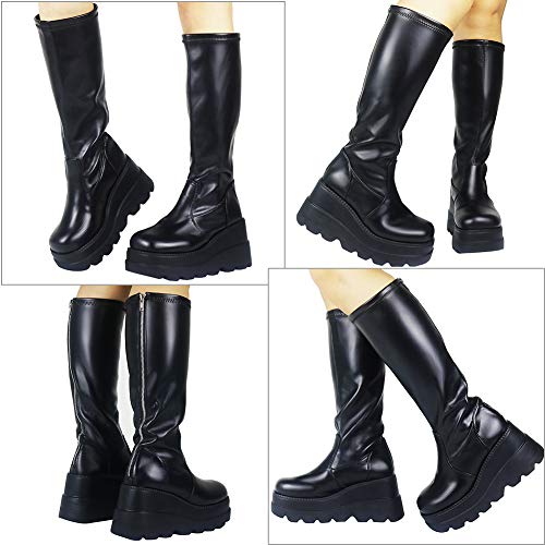 Womens-High-Platform-Mid-Calf-Wedges-Chunky-High-Heel-Round-Toe-Side-Zip-Punk-Combat-Boots-For-Women