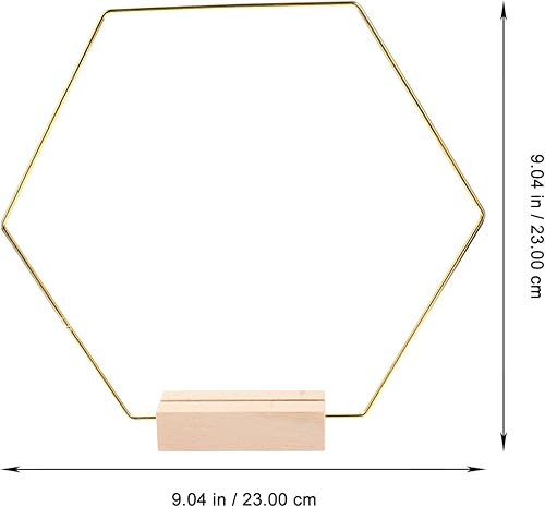 Miniatura 2 de VOSAREA Aro floral hexagonal de metal con bases de madera anillo de corona de metal soporte para tarjetas centro de mesa para boda día de San