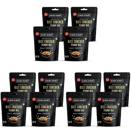 Image of Kari Kari Salt Pepper Rice Cracker & Peanut Mix | Crunchy Japanese Snacks | Roasted, Non-Fried Healthy | 100% Vegetarian | Party Snacks (56g x Pack of 12)