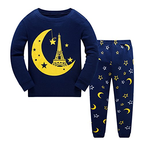 Tkiames Pyjama für Jungen, LKW, Dinosaurier, Kinder-Pjs mit langen Ärmeln, Nachtwäsche Gr. 4 Jahre, blau