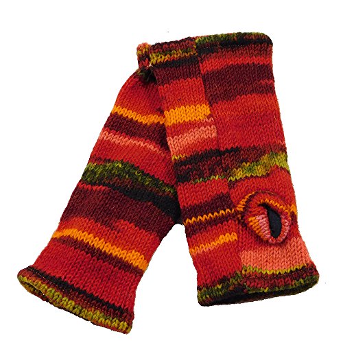 musimon Handstulpen Pulswärmer Stulpen Wolle gestrickt Fleecefutter bunt (rot)