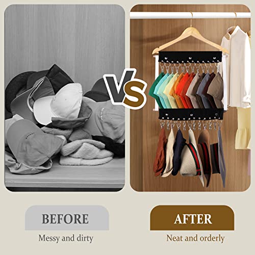 Yoocaa 2 In 1 Hat Organizer For Baseball Caps, Hat Racks With 24 Holder Clips For All Caps & Beanie, Hat Storage Rack Suitable For Standard Size Hanger, Cap Organizer Hanger Fit Closet Door Wall Room #TOP3