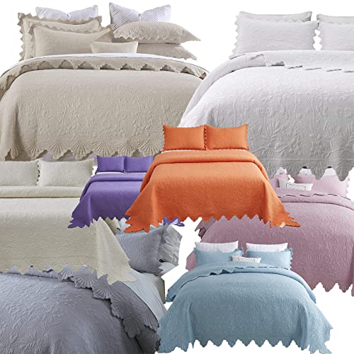 Brandream Luxury Farmhouse Bedding Set Gray Quilt Set Queen Size 100% Cotton Scalloped Quilted Matelasse Bedspread Coverlet Set(90 X 96) #TOP6