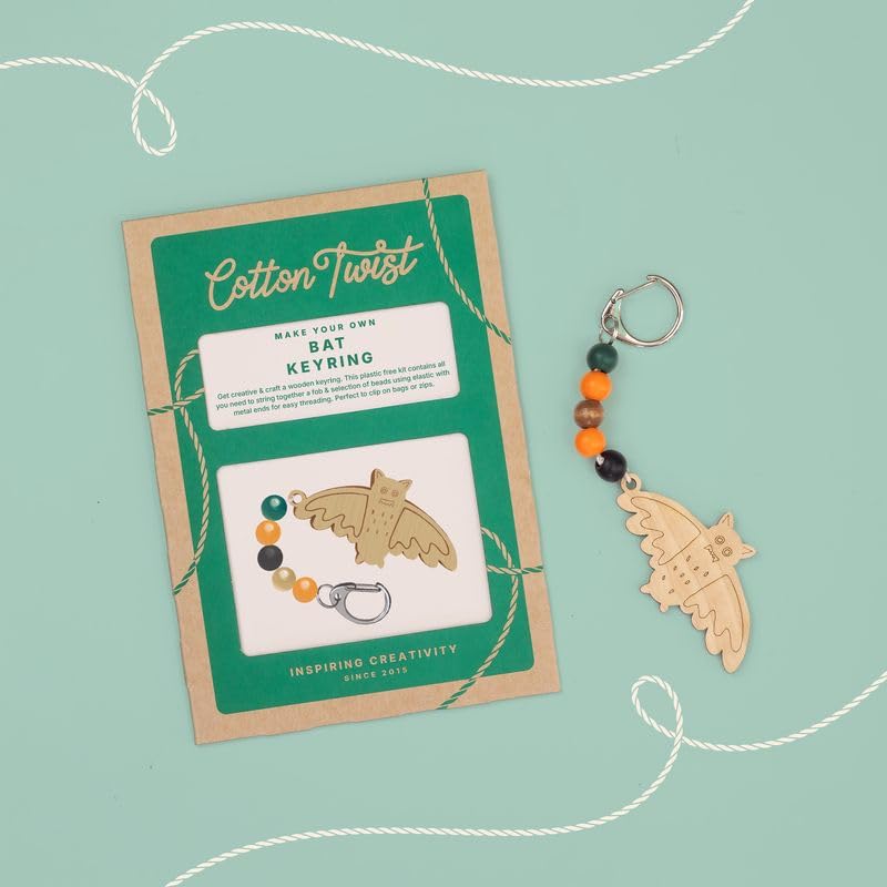 COTTON TWIST Kids Bat Keyring Making Craft Kit - Unisex Children Creative Keychain Designing Gift Play Set for Boys and Girls - Single Unit