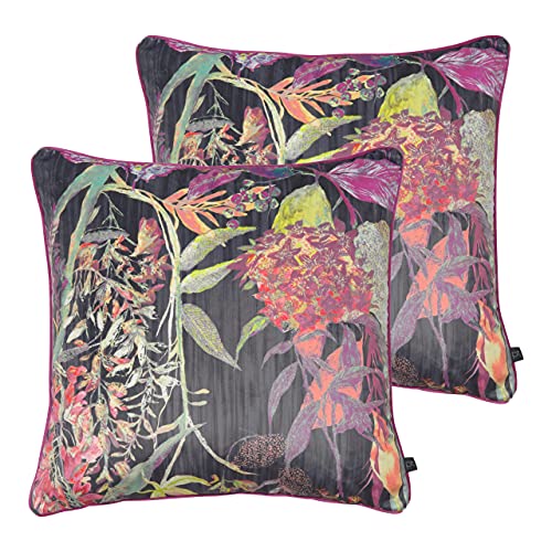 Coussin botaniste Prestigious Textiles noir ébène grand format 55x55 en polyester