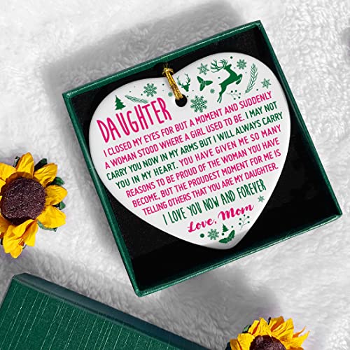 Image of Daughter Gifts from Mom Mother, Birthday Christmas Keepsake Ornaments Gifts for Daughter from Mom Mother, Holiday Decor Christmas Tree Decorations Ornaments Sign, I Love You Now and Forever