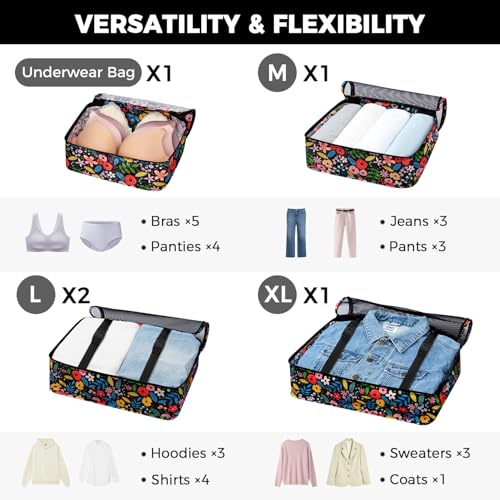 Image of BAGAIL 8 Set Packing Cubes Luggage Packing Organizers for Travel Accessories-Black Floral