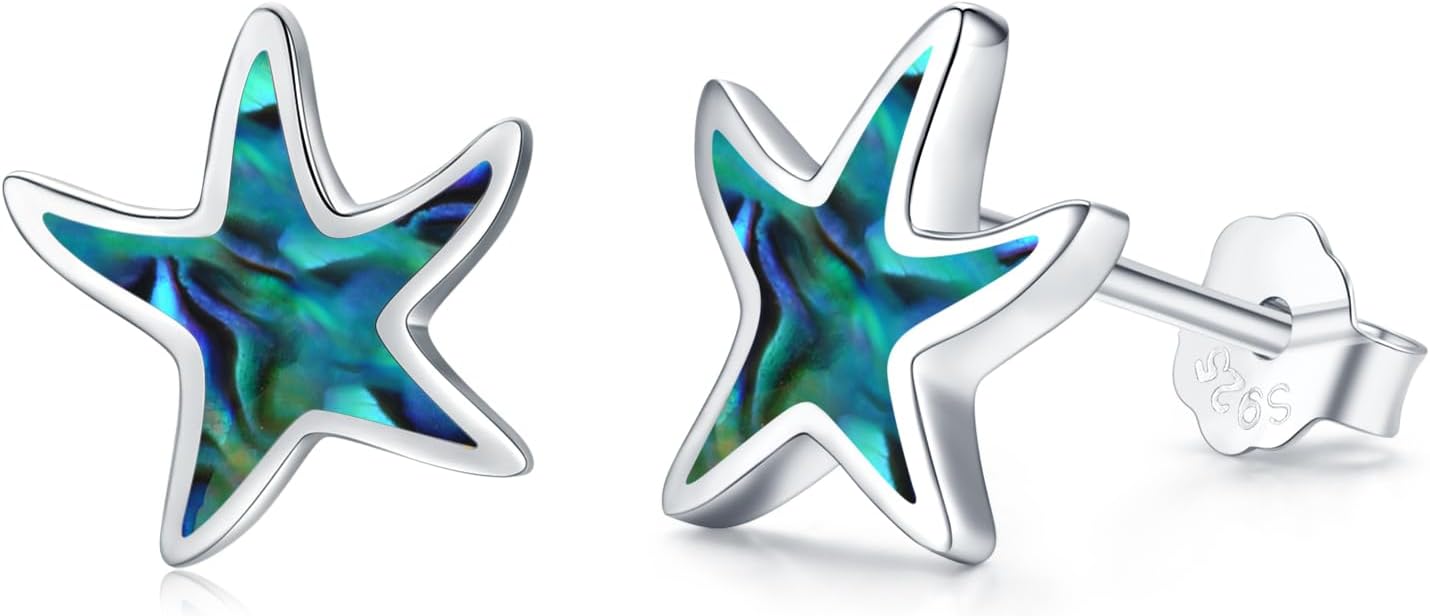 CUOKA MIRACLE Starfish Studs Sea Star Earrings Opal Stud Earrings 925 Sterling Silver Ocean Starfish Earrings Beach Stud Hypoallergenic Earrings Tiny Small Earrings Gifts for Women Girls
