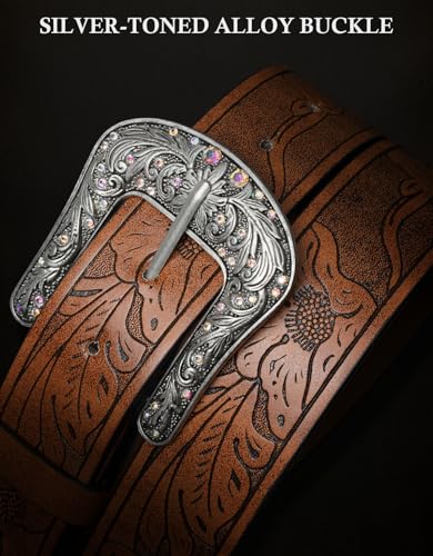 Western Belts Vintage Cowgirl Cowboy Country Belt for Woman Men Gifts, Carved Buckle-Belts for Jeans Pants Dresses4