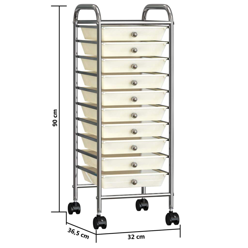 Carrito de almacenaje portátil 10 cajones plástico Blanco, Carrito Auxiliar con Ruedas, Carro Almacenaje, Carrito Peluqueria, Carro Cocina, Carro Organizador