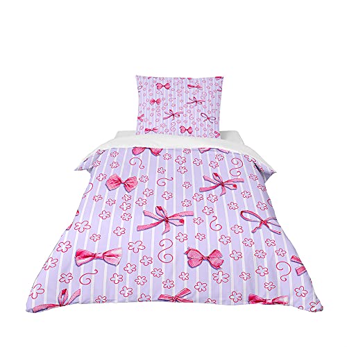 Odot Juego Ropa de Cama Infantil, Patrón de Lazo Ropa de Cama Individual con 1 Funda de Edredón con Cremallera + 1 Funda de Almohada para Infantil Niño Niñas (Lazos morados,90x190cm)