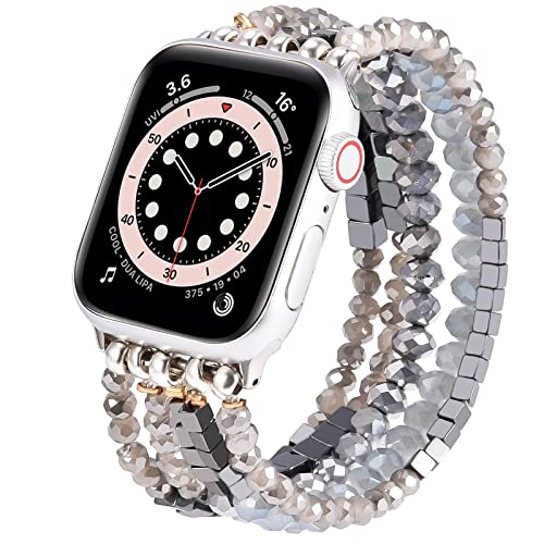 Image of MOFREE Beaded Bracelet Compatible for Apple Watch Band 38mm /40mm /41mm /42mm(Series 10) Women,Fashion Handmade Beads Elastic Stretch Strap for iWatch Series 10 /9 /8 /7 /SE /6 /5 /4 /3 /2 /3