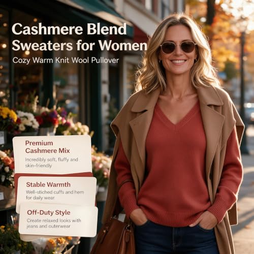 Cashmere Sweaters for Women Cozy Warm Knit Wool Pullover V Neck Sweater - image 2