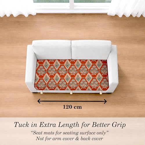 Image of Cloth Fusion Quilted Sofa Cover Seat Mat 2 Seater, Diamond Trellis | Reversible Jaipuri Print, 120 cm, Seat Cover Only, Decorative Tassel Edging With A Spare, Easy Tuck-In Hold, Not Anti-Slip