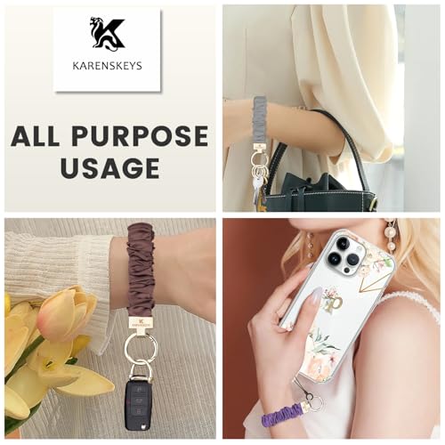 Image of Scrunchie Keychain Wristlet, Key Chain for Car Keys with D Ring, Stretchy Phone Charms with Tether Tab for Women.