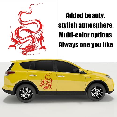 Image of Dragon Graphic Car Hood Sticker Self-Adhesive Vinyl Graphics Decals 19.69'' x 14.57'', Red