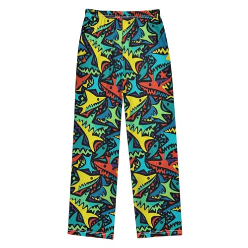 Cartoon Abstract Sharks Pajama Pants Lounge Sleep Pants Elastic Waist Long Pajama Bottoms with Pockets for 6-14 Years2