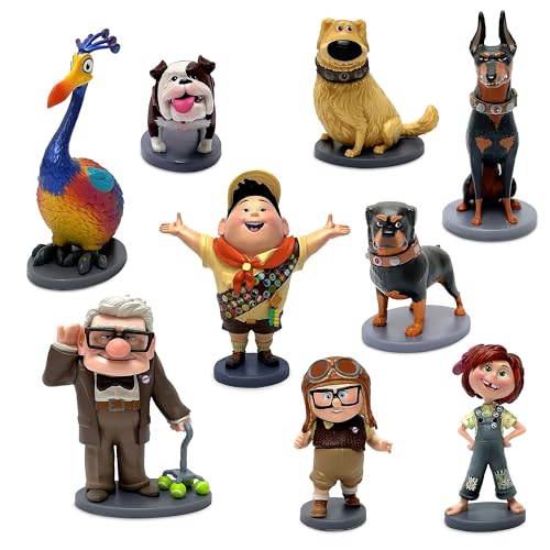 Disney Store Official, Up de Pixar, Set de Juego de figuritas, 9 Figuras moldeadas, Incluye Carl Fredricksen, Carl Joven, Ellie Joven, Rusell, Kevin, Dug, Alfa, Beta y Gamma