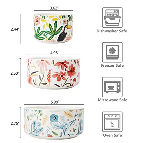 Thousandaynight Serving Bowls With Lids, 3 Piece Ceramic Bowls Set, Microwave & Dishwasher Safe, For Soup, Salad, Rice, Cereal, Breakfast, Dinner, Serving, Oatmeal (Pink) #TOP2