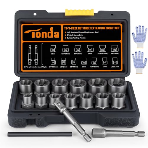 Torque to Yield Bolt Breakage and Use of Bolt Extractor Tool Kit - 2002-2009 Buick Chevrolet GMC Oldsmobile HUMMER Saab 5 TONDA Bolt Extractor Kit, 16-Piece Stripped Bolt Remover Socket Set with 3/8' Drive Impact Adapter & Knock-Out Pin and Gloves, Heavy Duty Bolt Extractor for Rounded, Rusted, Broken Nuts & Screws