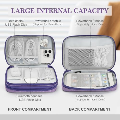 Image of FYY Electronic Organizer, Large Travel Cable Organizer Bag Pouch Electronic Accessories Carry Case Portable Waterproof Double Layers All-in-One Storage Bag for Cable, Cord, Charger, Dark Purple