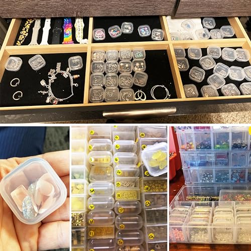 Image of Honbay 50PCS Mini Square Storage Containers Plastic Clear Earplugs Organizer Case Small Bead Storage Box with Hinged Lid for Tiny Beads Jewelry Accessories Hardware Screws Nail Pills
