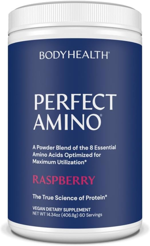 BodyHealthPerfectAmino Powder - BCAA and EAA Powder for Pre and Post Workout - Amino Acid Energy Drink Powder for Men and Women to Support Lean Muscle and Recovery - Raspberry - 60 Servings