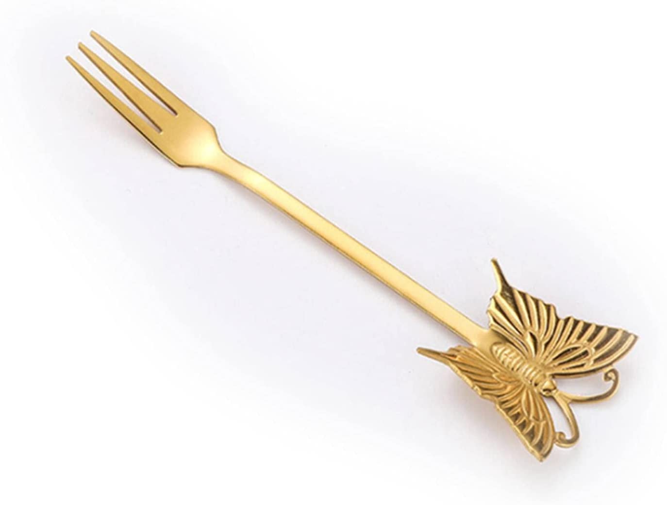 Cucharas De Mesa Manija mariposa cucharadita de acero inoxidable cuchara café dulce postre fruta horquilla espejo pulido Pulido vajilla Sopa Antigoteo Servir(Gold Fork)