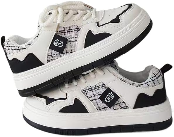 Y2K Shoes Women's Sneakers Black Label Bold Lettering Premium Leather Comfort Rubber Sole Platform US5.5-8