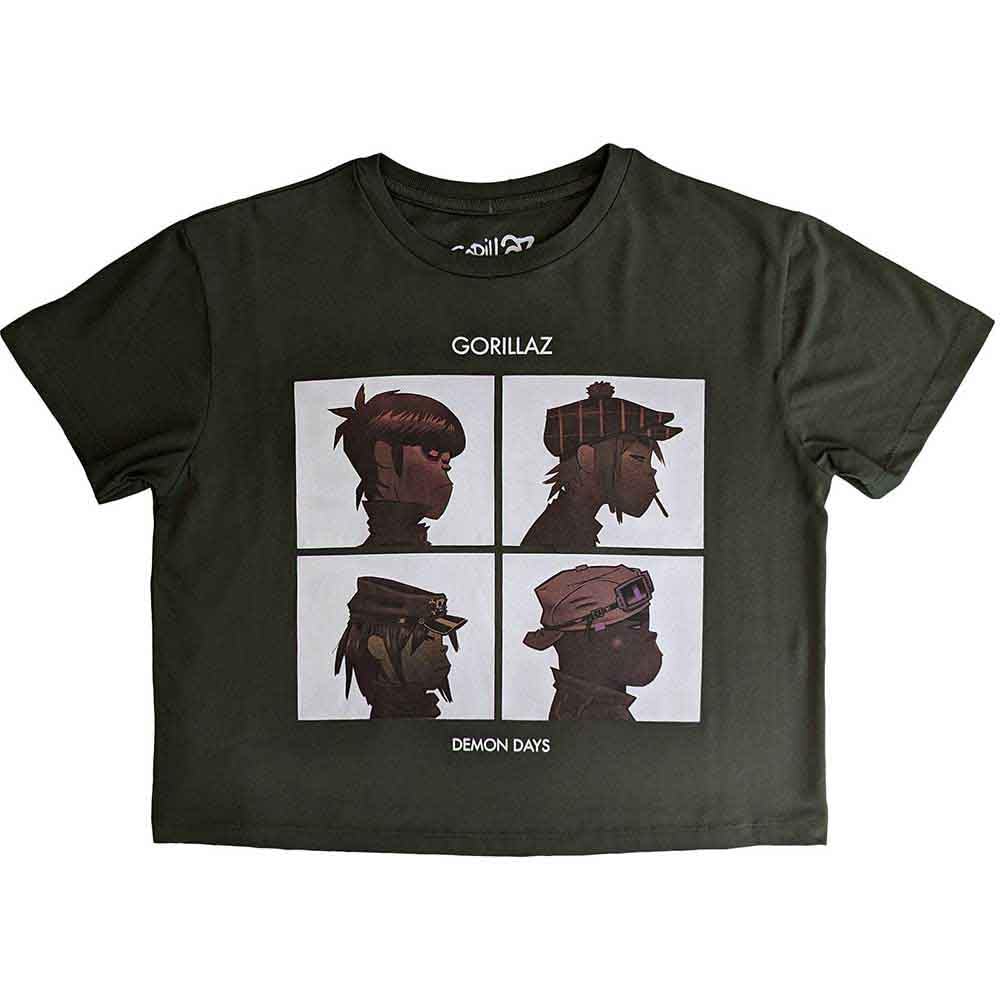 Gorillaz Crop Top T Shirt Demon Days Band Logo Official Womens Green XL