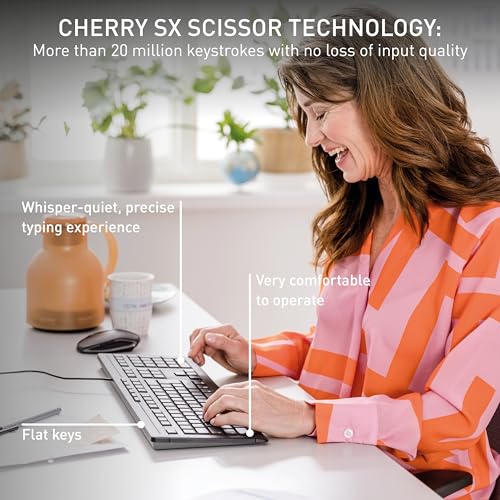 Image of Cherry Stream Keyboard, Wired Keyboard for PC /Laptop, Whisper Quiet Keys, Unique Typing Feel, Slim Design, SX Scissor Switches, USB-A, QWERTY, White