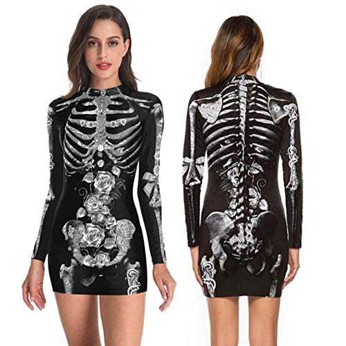 YUANCHENG Women Pencil Skull Printing O-Neck Casual Skeleton Halloween Slim-fit Dress,01,S steampunk buy now online YUANCHENG Women Pencil Skull Printing O-Neck Casual Skeleton Halloween Slim-fit Dress,01,S steampunk buy now online
