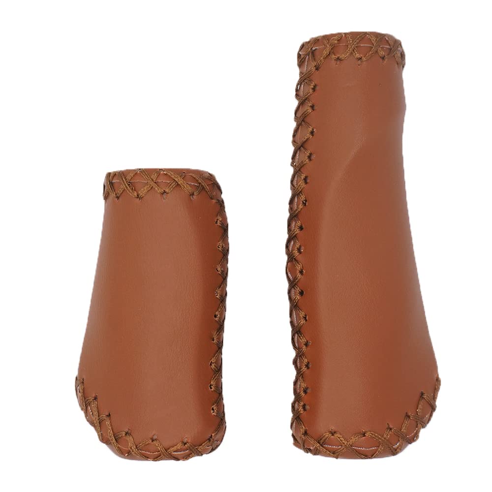 1 Pair Casual Retro Beach Cruiser Bike Handle Long/Short Grips Artificial PU Leather Bike Handlebat Grips for Most MTB BMX Road Bicycle 22.2x135/93mm (Brown)